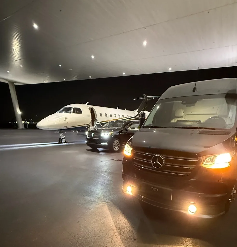 Private jet and luxury fleet at airport, Miami airport transportation