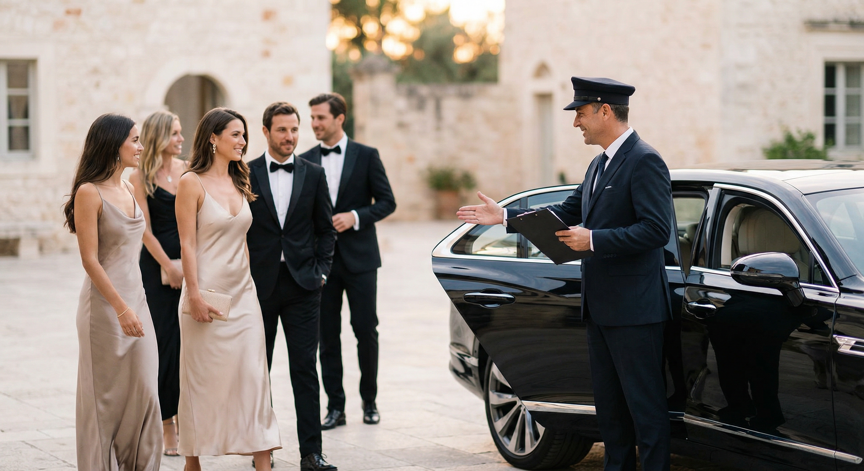 Chauffeur coordinating group arrival at event, Miami event transportation