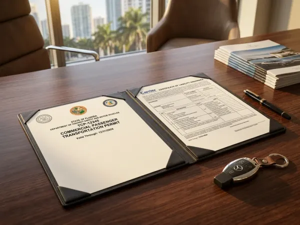 Multilingual chauffeur greeting an international traveler at MIA customs exit for a Sunny Isles Beach airport transfer
