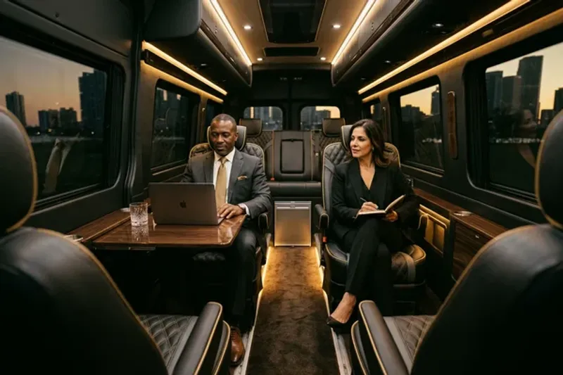 Group of friends celebrating in a stretch limousine interior in Miami Beach