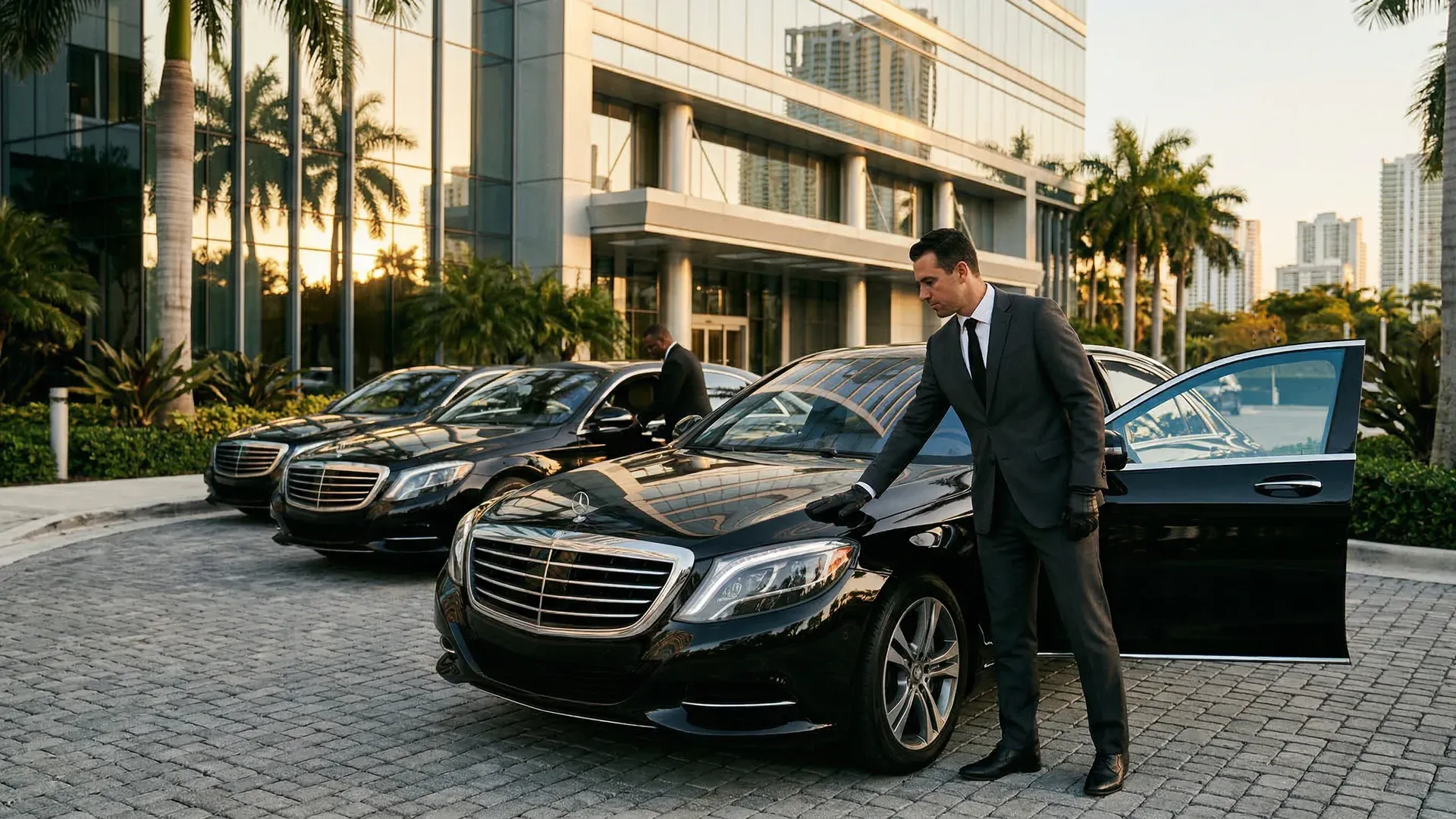 Luxury private car on Lincoln Road in Miami Beach with the pedestrian mall visible in the background