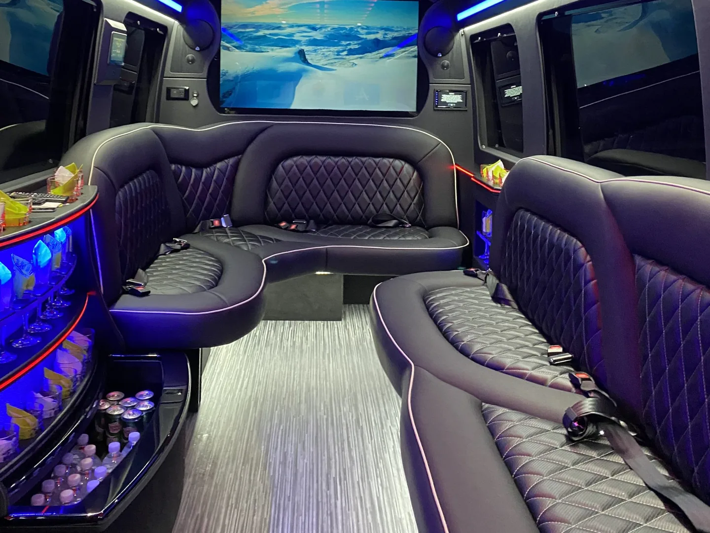 Limo Sprinter with elegant interior for bachelorette party transportation in Miami