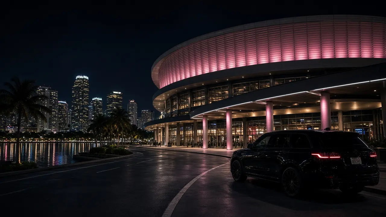 Themed NBA night outside Kaseya Center on Biscayne Boulevard in downtown Miami