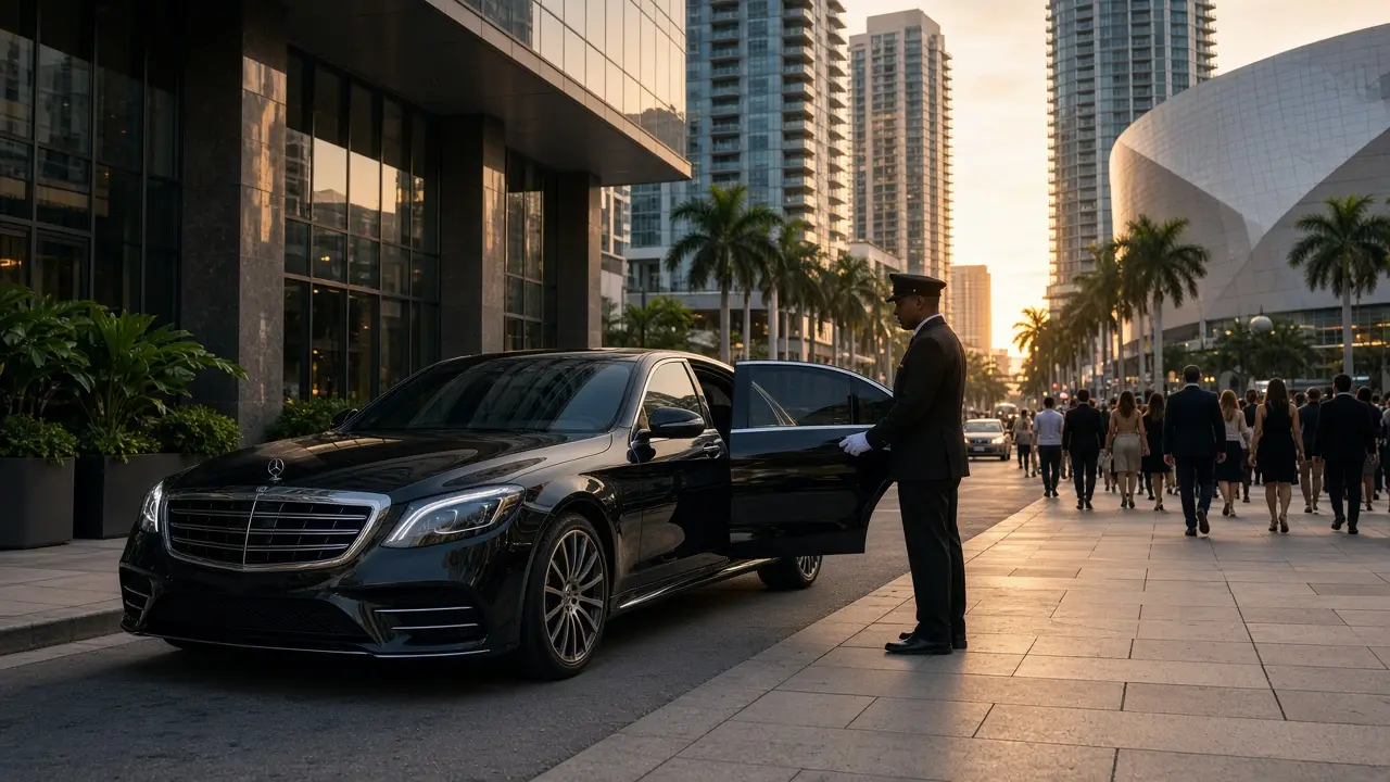 Hotel chauffeur pickup in Brickell Miami before an arena show