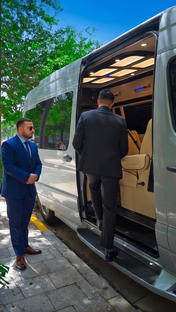 Professional chauffeur with luxury sprinter van