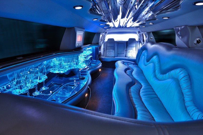 limousine interior with colorful lights 